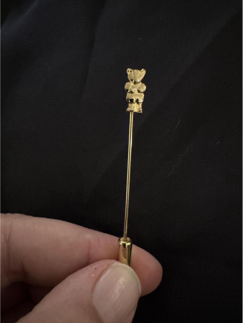 Gold Tone Teddy Bear Stick Pin Lapel Brooch